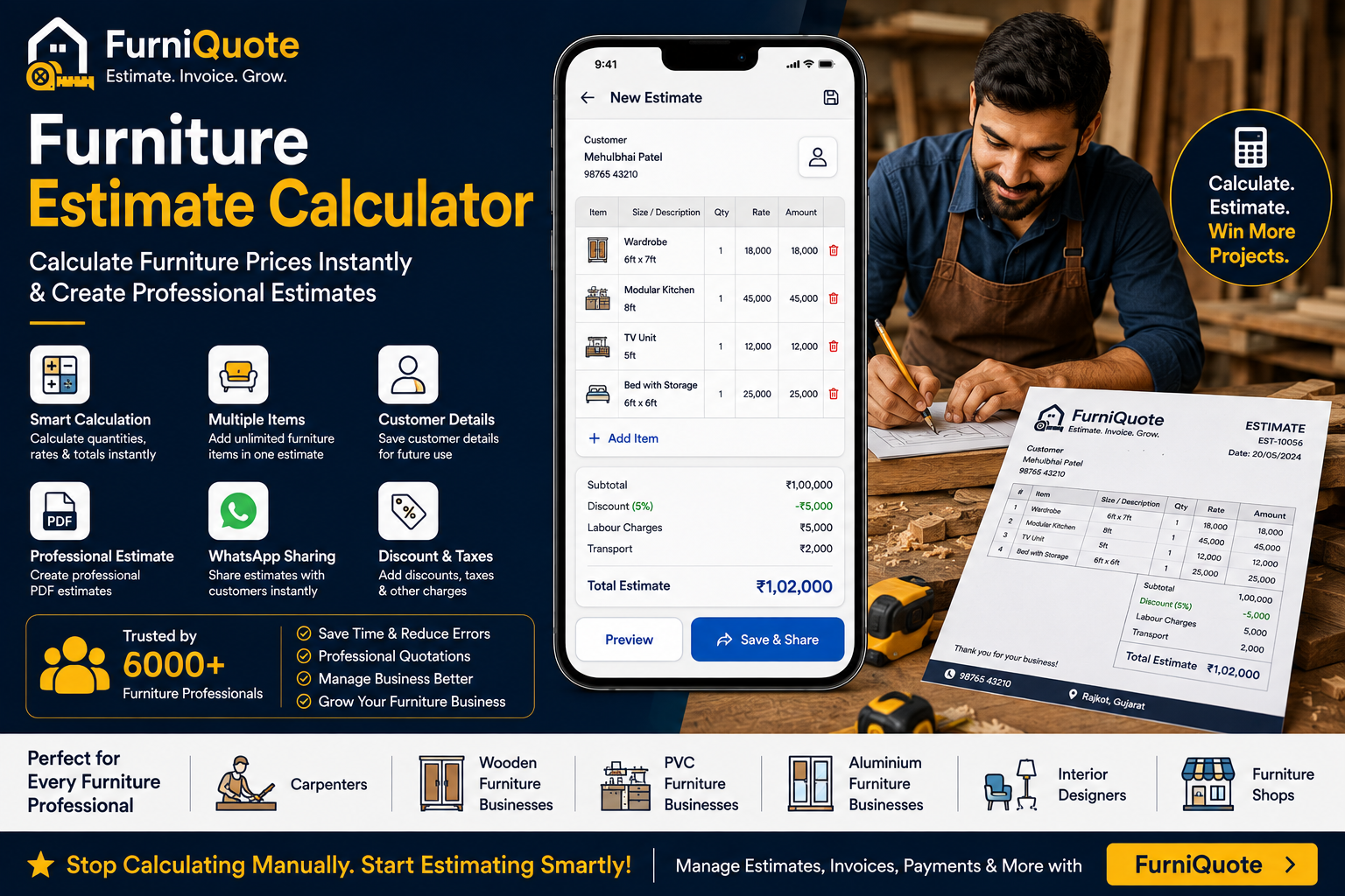Furniture Estimate Calculator: Calculate Furniture Prices & Create Professional Estimates